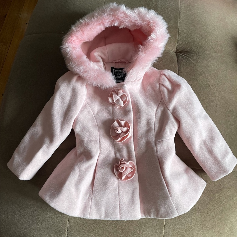 Baby girls Rothschild pink winter coat jacket fancy fur hood dressy 12 months